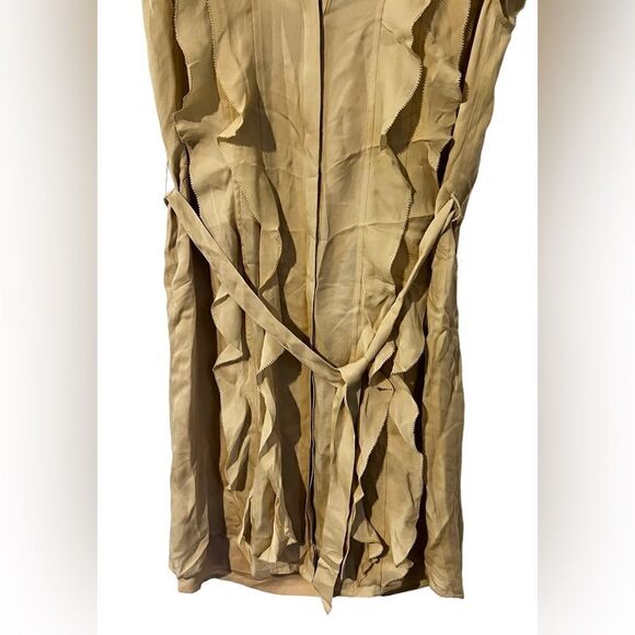 L’agence Dress Beige Nude Ruffle Tie Waist Mini V Neck Cap Sleeve Small NWT - Picture 3 of 4